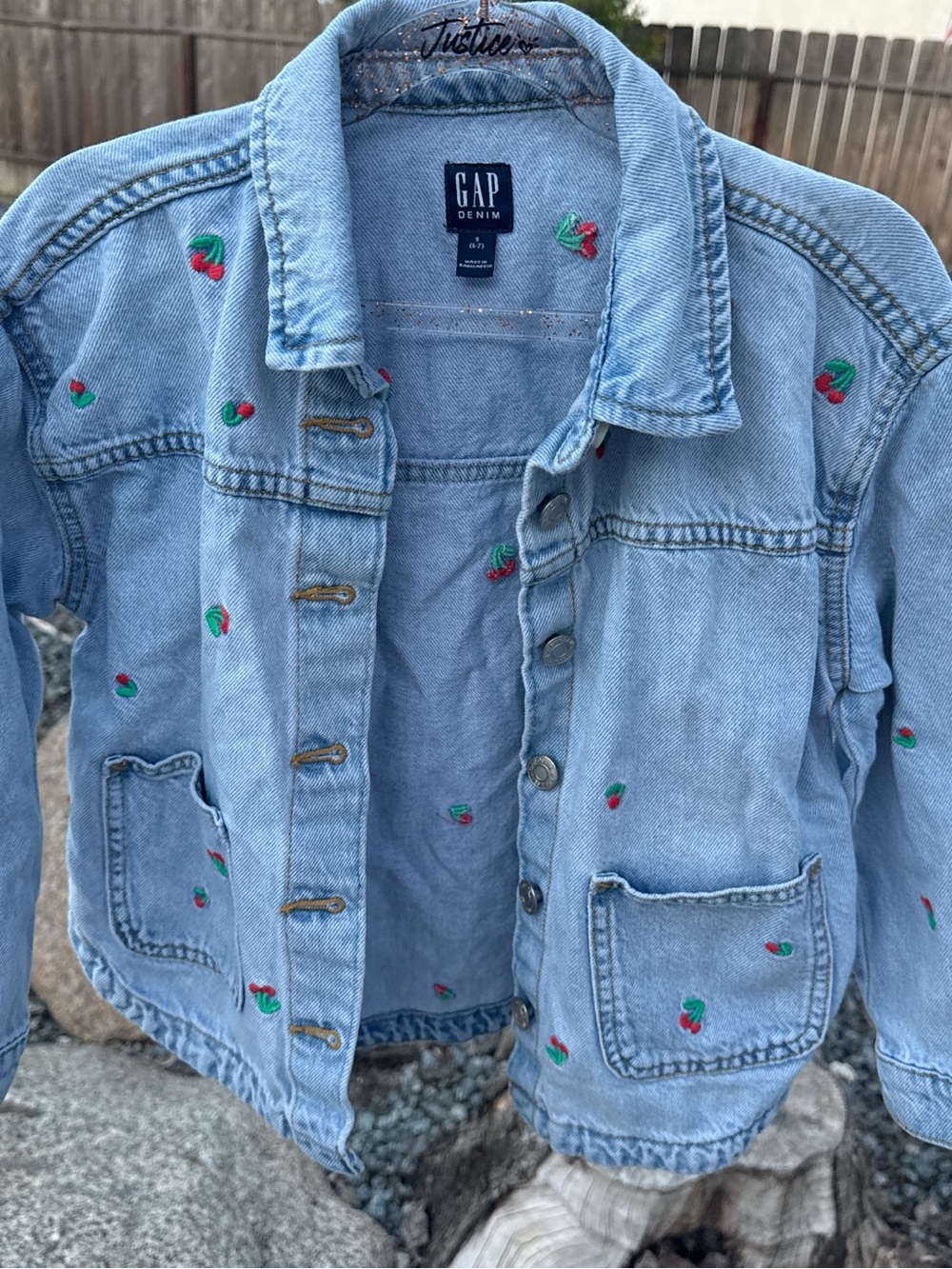 GAP Light Blue Denim Jacket with Red & Green Embroidery